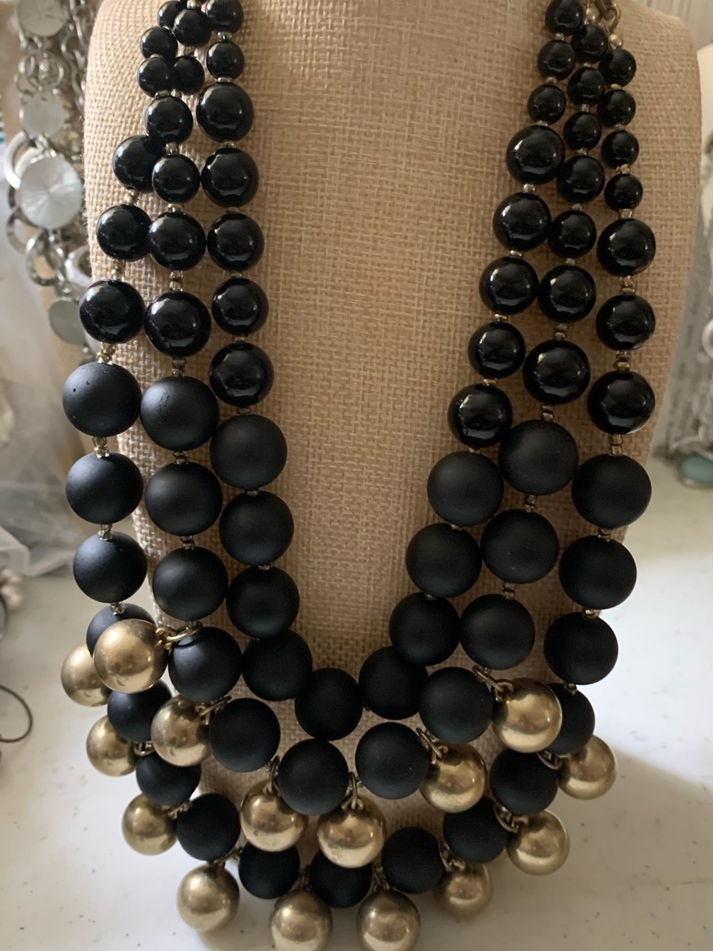 Black & Gold Statement Beaded Metal Necklace - Women Jewelry
